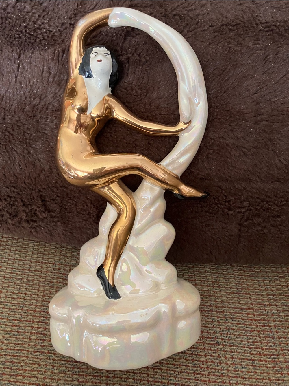 Vintage Art Deco Gold Lusterware Nude Woman Scarf Dancer Figurine.